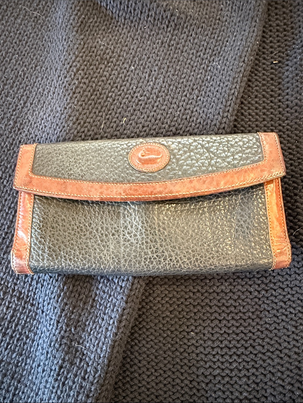 Vintage Bourke Black Pebbled Leather Wallet with Brown Trim